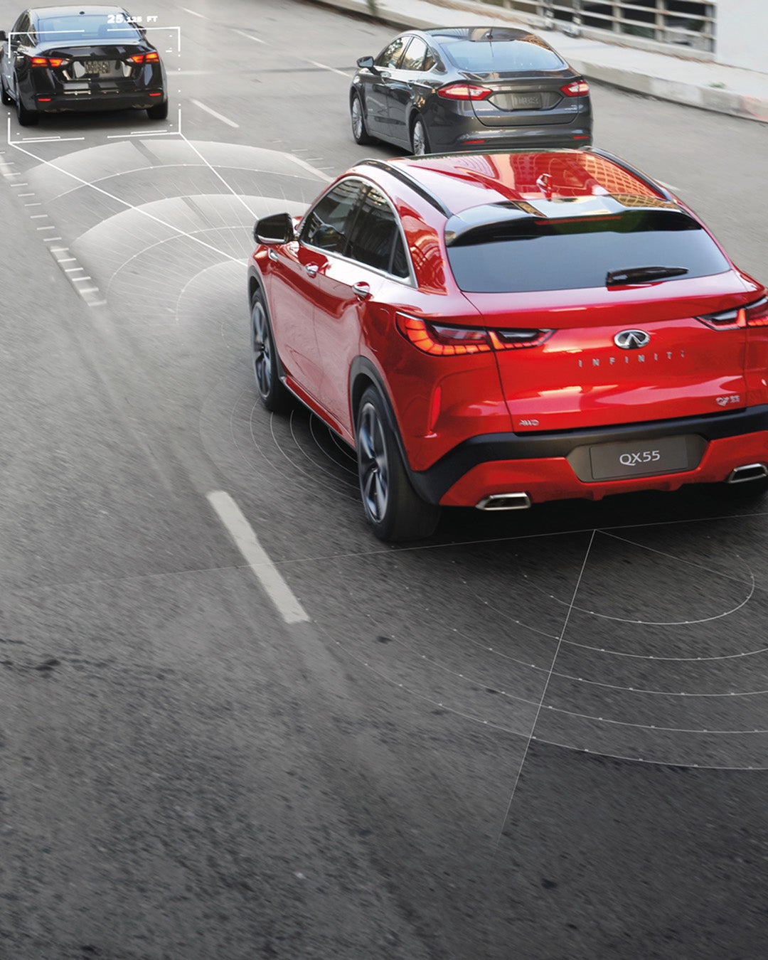 Control de crucero inteligente INFINITI QX50 2025 que monitorea y se ajusta al flujo de tráfico